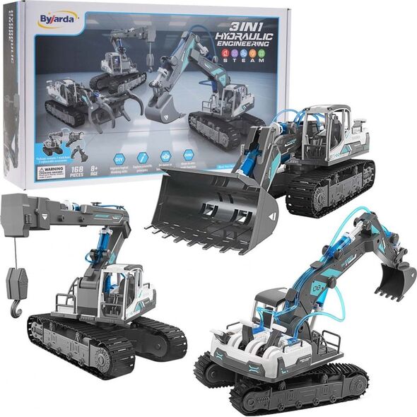 Triton Zestaw Pojazdów Budowlanych do Składania 3w1 dla dzieci 8+ Hydrauliczne zasilanie + Części konstrukcyjne 168 el.