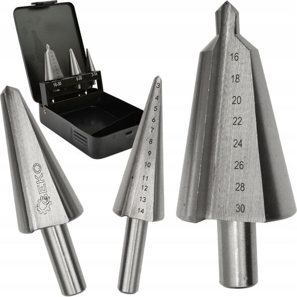 Wiertło Geko Zestaw wierteł bezstopniowych 3szt. 3-30mm (metal skrzynka) (50)