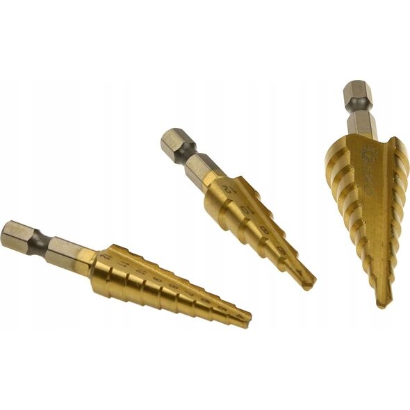 Wiertło Geko Kpl. wierteł stożkowych 1/4" Hex 3szt. (3-12,4-12,4-20mm) (100)