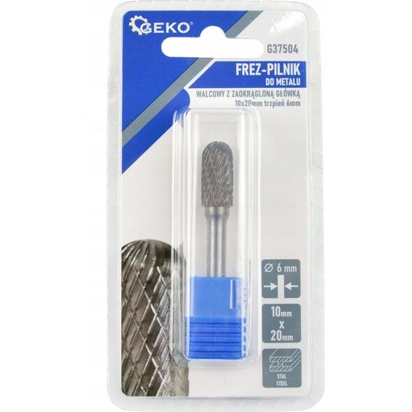 Geko Frez-pilnik do metalu 10x20mm trzpień 6mm (walcowy z zaokrągloną główką) (200)