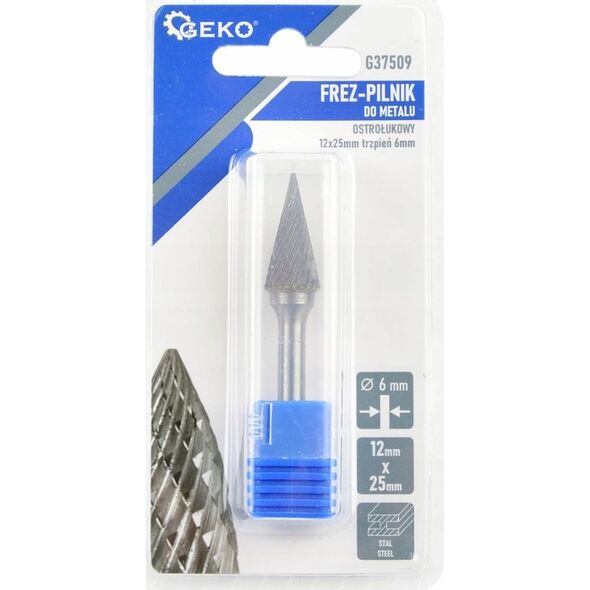 Geko Frez-pilnik do metalu 12x25mm trzpień 6mm (stożkowy) (200)
