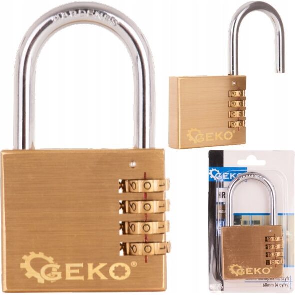 Geko Kłódka mosiężna na szyfr 60mm (4 cyfry) (7/84)
