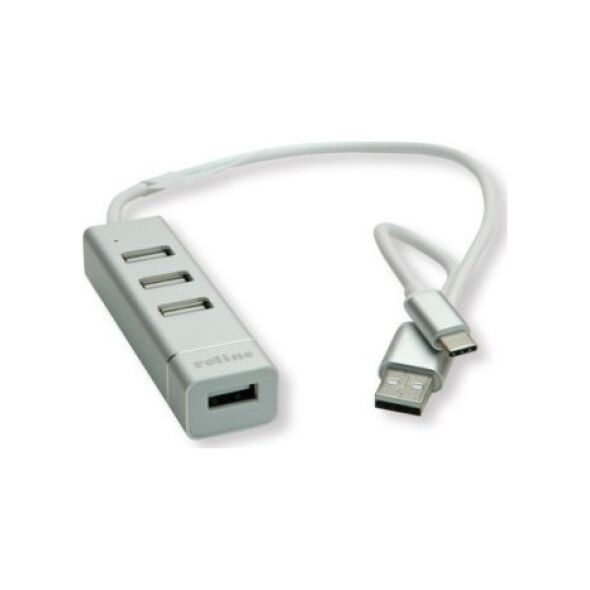 HUB USB Roline Koncentrator USB 2.0 do notebooków ROLINE, 4 porty, kabel połączeniowy typu A+C