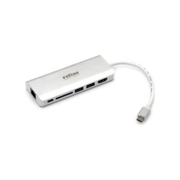 HUB USB Roline Stacja dokująca ROLINE USB typu C, HDMI 4K, USB 3.0 / USB 3.2 Gen 1, SD/MicroSD, Gigabit Ethernet