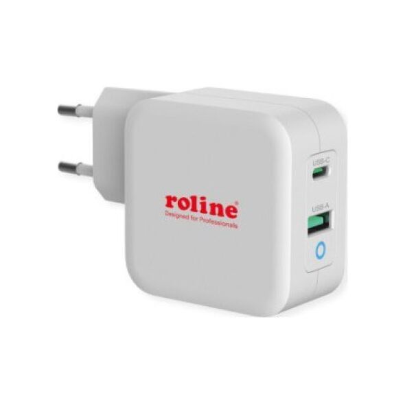 Kabel zasilający Roline Ładowarka USB ROLINE z wtyczką Euro, 2 porty (Typ-A QC3.0, Typ-C PD), 65W