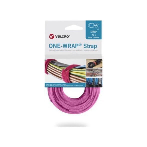 Velcro Taśma do wiązania VELCRO One Wrap 25 mm x 300 mm, 25 sztuk, różowa