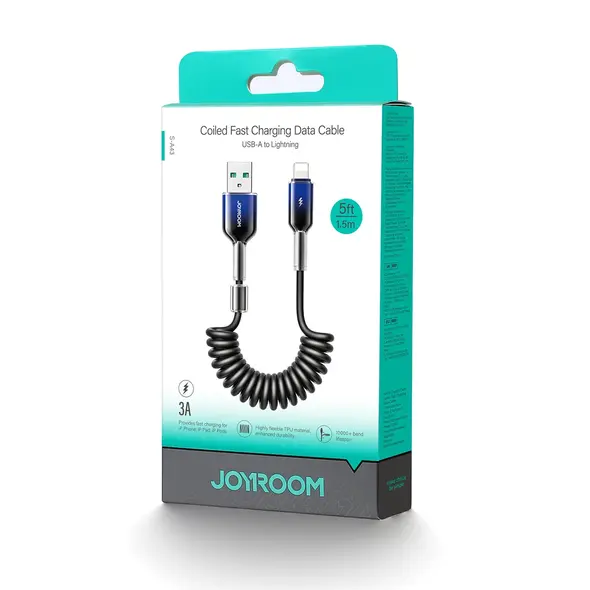 Joyroom S-A43 Crystal-Clear Series 3A spiral cable USB-A / Lightning 1.5m black