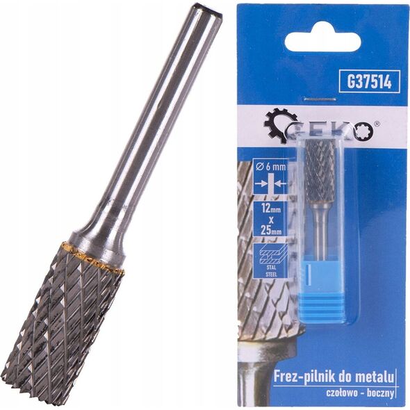 Geko Frez pilnik do metalu z węglika wolframu 12x25mm trzpień 6mm (czołowo-boczny) (200)