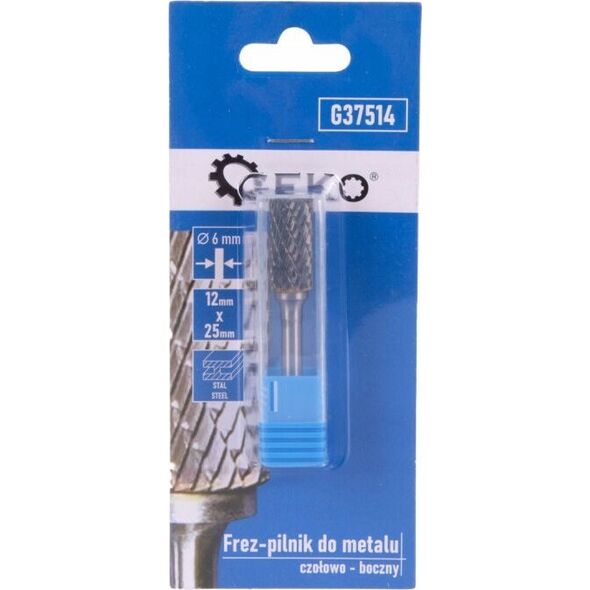 Geko Frez pilnik do metalu z węglika wolframu 12x25mm trzpień 6mm (czołowo-boczny) (200)
