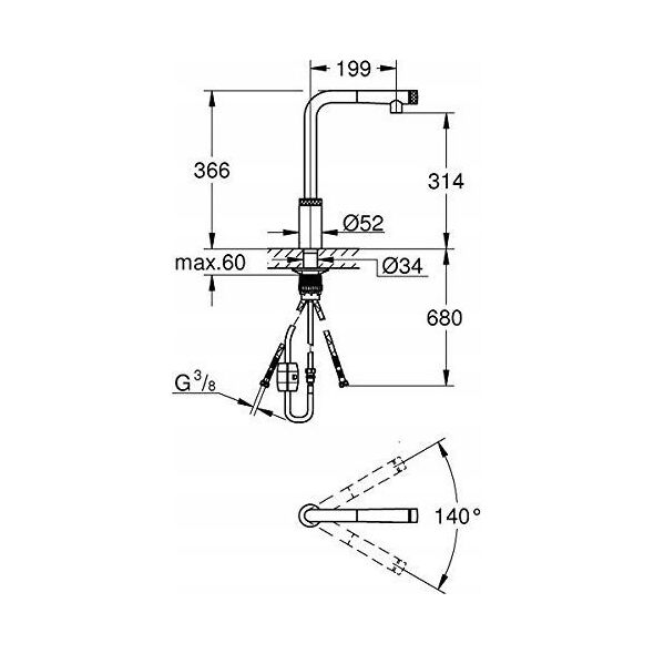 Bateria kuchenna Grohe Kitchen faucet with pull-out shower Grohe Minta Smartcontrol, 31613DC0, stainless steel. steel