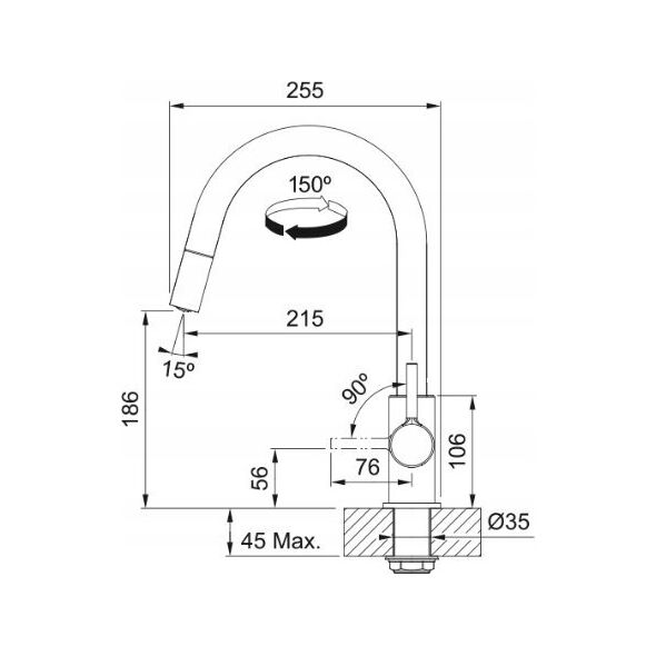 Bateria kuchenna Franke TAP LINA J PULL DOWN SIDE HP CHR