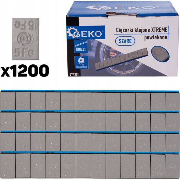 Geko Ciężarki klejone XTREME powlekane szare 12x5g – zestaw 100 pasków (6kg) (4)