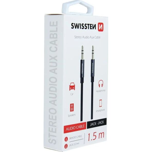 Kabel Sourcing Swissten Textile Premium AUX cable 3.5 mm - 3.5 mm 1.5m Black