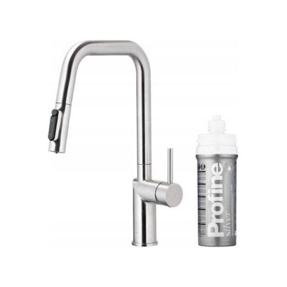 Bateria kuchenna KFA DUERO PURE STYLE PULL-OUT BATERIA KUCHENNA Z FUNKCJĄ FILTRACJI WODY I WYCIĄGANĄ WYLEWKĄ + ZESTAW FILTRUJĄCY PROFINE SILVER S, INOX