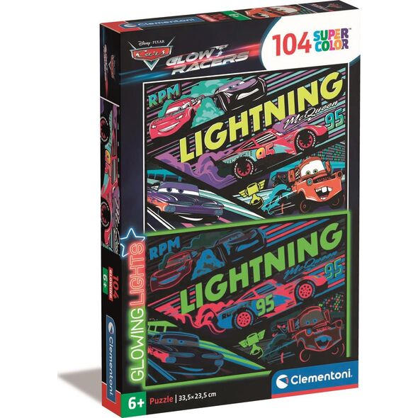 Clementoni CLE puzzle 104 Glowing Cars Glow Racers 25758
