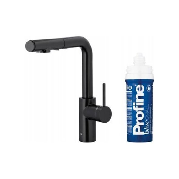 Bateria kuchenna KFA DUERO PURE BASIC PULL-OUT BATERIA KUCHENNA Z FUNKCJĄ FILTRACJI WODY I WYCIĄGANĄ WYLEWKĄ + ZESTAW FILTRUJĄCY PROFINE BLUE S, CZARNA