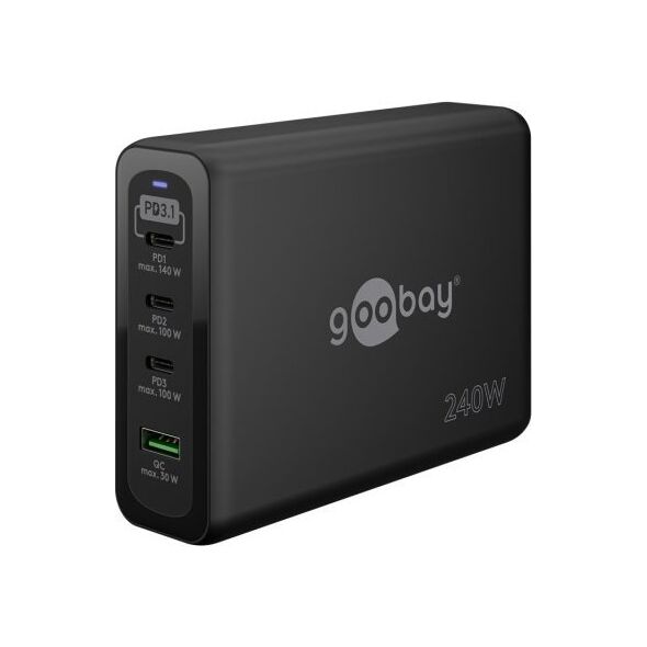Ładowarka Goobay Wieloportowa szybka ładowarka USB-C PD GaN (240 W), czarny - Wersja kolorystyczna czarny