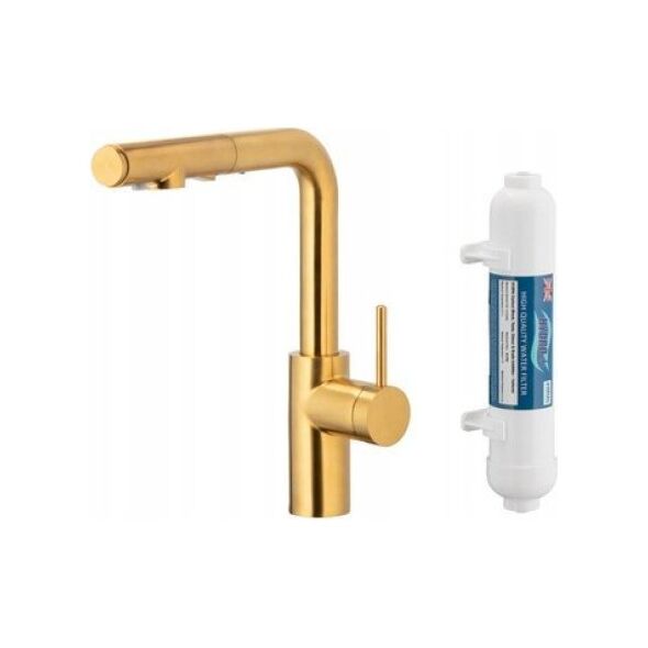 Bateria kuchenna KFA DUERO PURE BASIC PULL-OUT BATERIA KUCHENNA Z FUNKCJĄ FILTRACJI WODY I WYCIĄGANĄ WYLEWKĄ + FILTR HYDRO, BRUSHED GOLD
