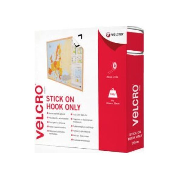 Velcro Taśma VELCRO Hook and Loop Samoprzylepny haczyk tylko 20 mm x 10 m Biały