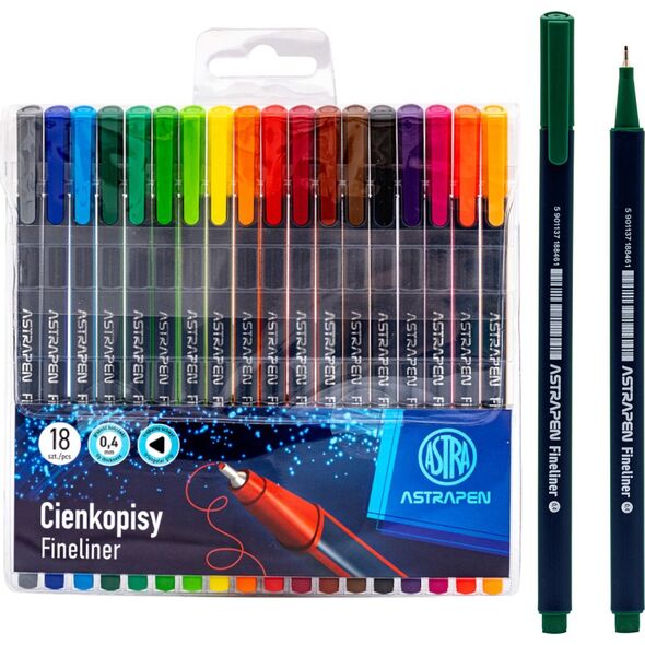 Astra Cienkopisy trójkątne kolorowe fineliner do rysowania 0,4mm 18szt ASTRA