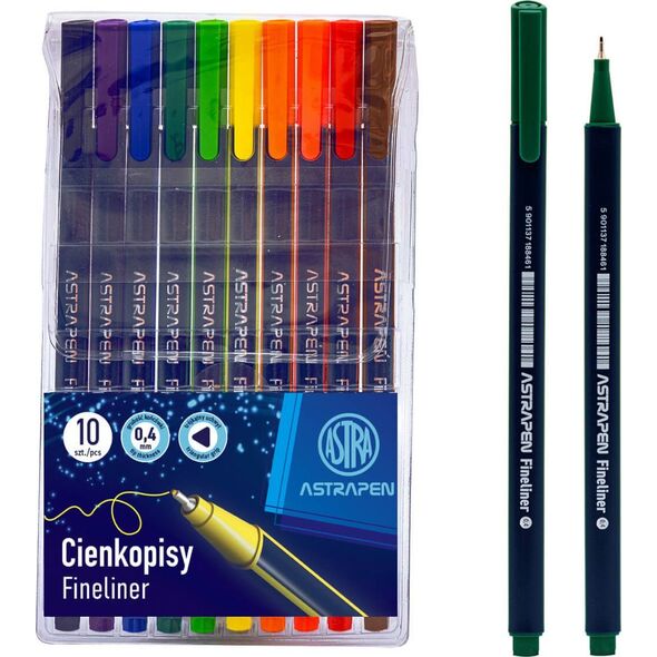 Astra Cienkopisy trójkątne kolorowe fineliner do rysowania 0,4mm 10szt ASTRA