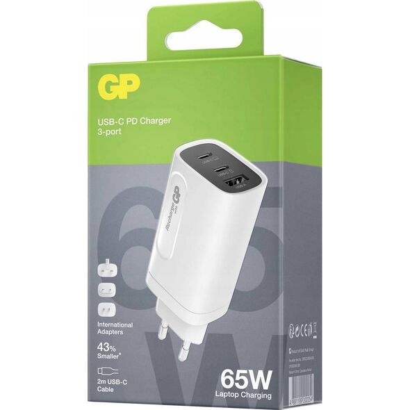 Ładowarka GP GP GaN USB QuickChargeAdapter PD 2xUSB-C & 1xUSB-A white  65W