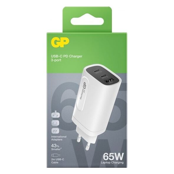 Ładowarka GP GP GaN USB QuickChargeAdapter PD 2xUSB-C & 1xUSB-A white  65W