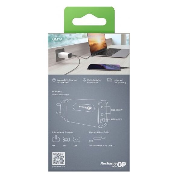 Ładowarka GP GP GaN USB QuickChargeAdapter PD 2xUSB-C & 1xUSB-A white  65W