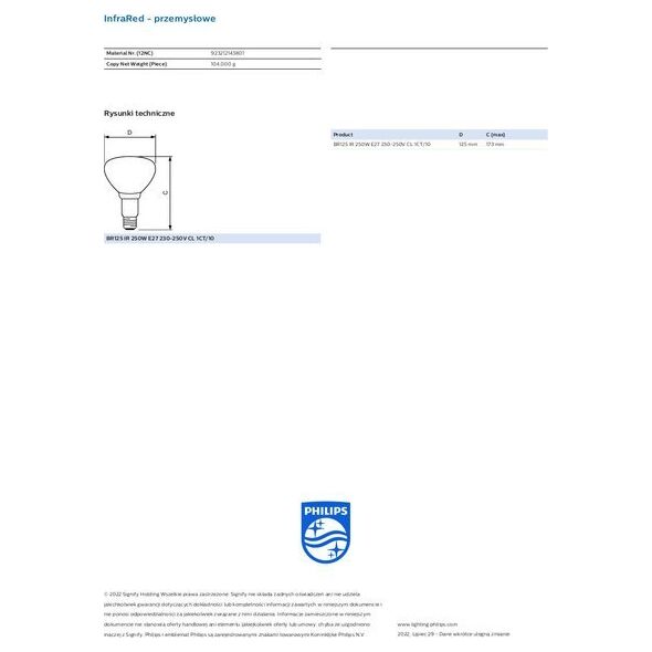 Philips Philips infrared lamp BR125 IR 250W E27 230-250V CL