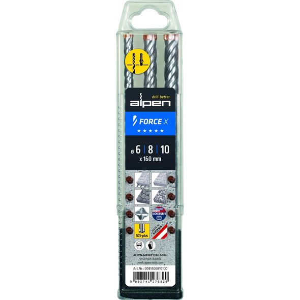 Wiertło Alpen Alpen SDS+ FORCE X Box 3 pcs. 6- 8-10x160