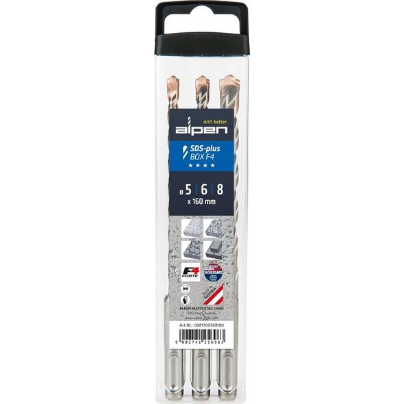 Wiertło Alpen Alpen SDS+ F4 Box 3 pcs. 5-6-8x1 60