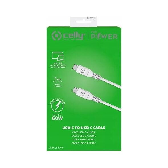 Kabel USB Celly USB-C USB-C PD 60W CABLE WH