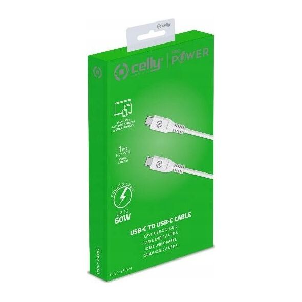 Kabel USB Celly USB-C USB-C PD 60W CABLE WH