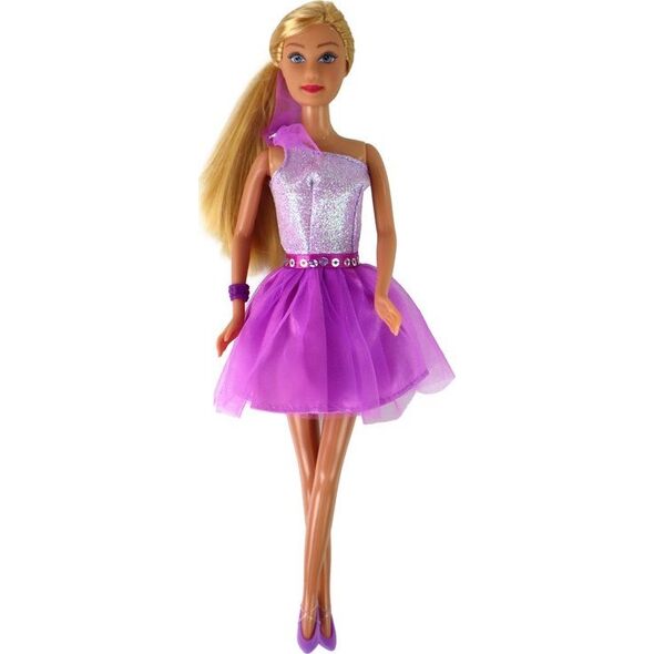 LeanToys Lalka Lucy Sukienka Fioletowa Brokat Zestaw Buty