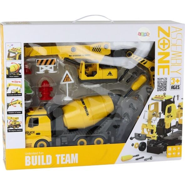 LeanToys Pojazdy Budowlane Dźwięk Światła 1:12 DIY Betoniarka Dźwig Koparka