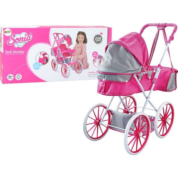 LeanToys Wózek Dla Lalek Metalowy Torba Duże Koła Różowy