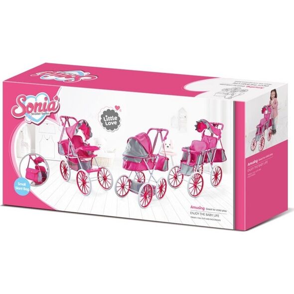 LeanToys Wózek Dla Lalek Metalowy Torba Duże Koła Różowy