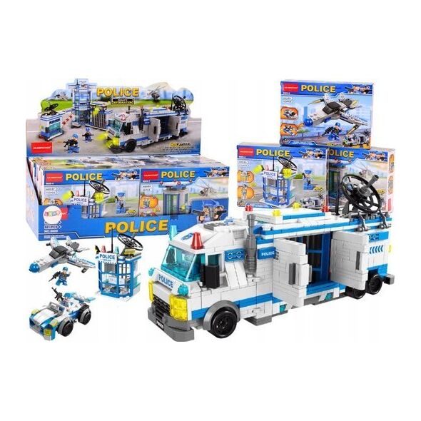 LeanToys Policja Łódź Samolot Helikopter Klocki Konstrukcyjne Niebieskie MIX