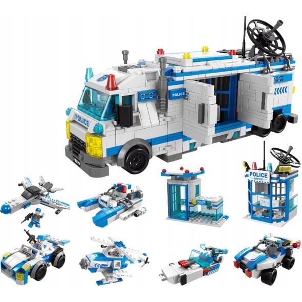 LeanToys Policja Łódź Samolot Helikopter Klocki Konstrukcyjne Niebieskie MIX