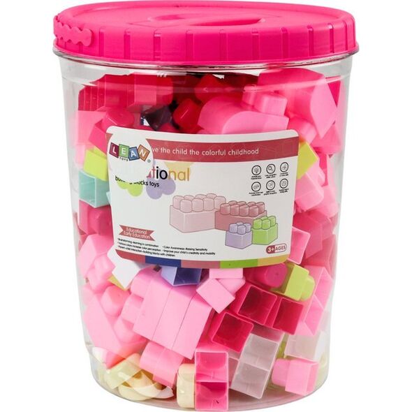 LeanToys Klocki W Wiaderku Edukacyjne Duże Budowlane Zestaw Różowe 160 ele.