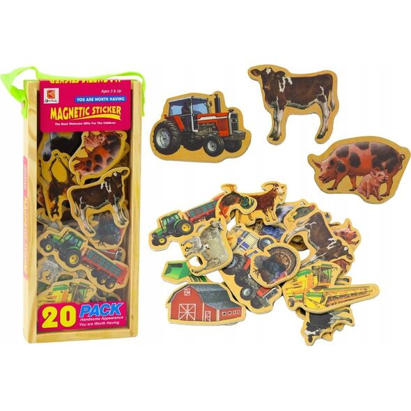 LeanToys Zestaw Magnesy Drewniane Zwierzęta Domowe Maszyny Rolnicze 20 Sztuk