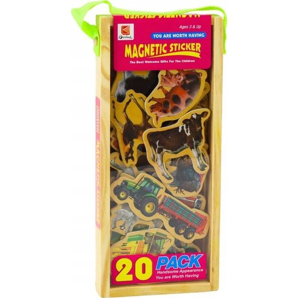 LeanToys Zestaw Magnesy Drewniane Zwierzęta Domowe Maszyny Rolnicze 20 Sztuk