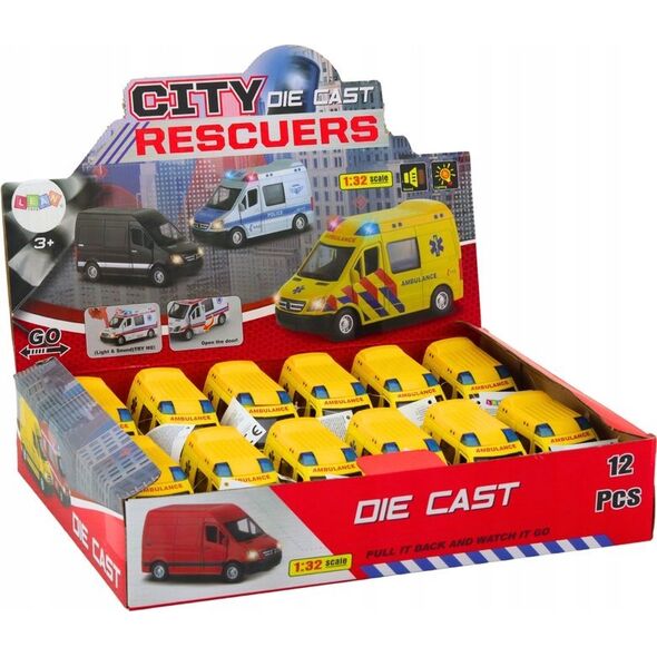 LeanToys Ambulans Karetka 1:32 Otwierane Drzwi Światła Dźwięki Napęd Żółt