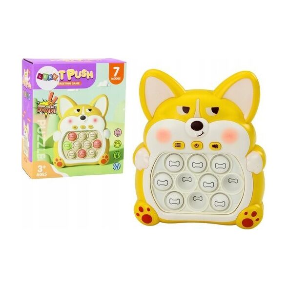 LeanToys Gra Zręcznościowa Konsola Pop-It Lisek 7 Trybów Gry Żółty Sensoryczna