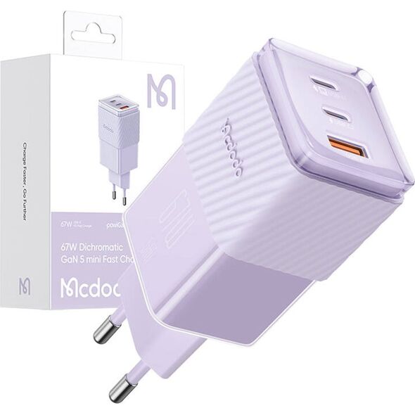 Ładowarka Mcdodo Ładowarka sieciowa GaN 67W Mcdodo CH-1502 2x USB-C, USB-A (fioletowa)