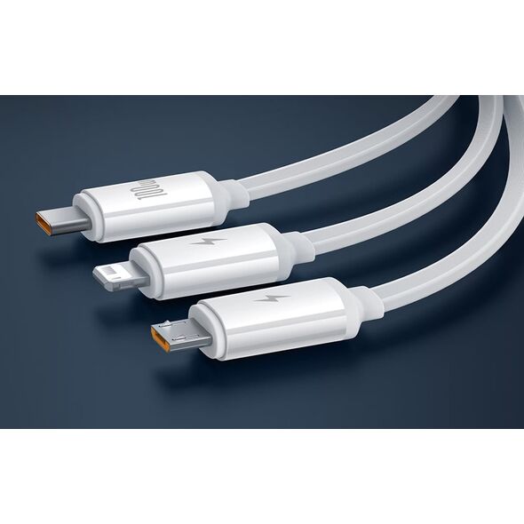 Kabel USB Baseus USB-A - USB-C + microUSB + Lightning 1.1 m Biały (P10368700211-02)