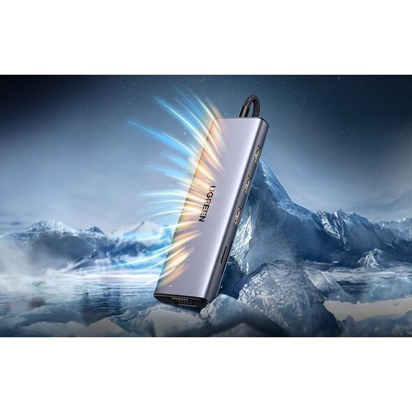 HUB USB Ugreen Hub USB-C Ugreen CM498, 3x USB 3.0, HDMI 4k 30Hz, VGA, RJ45, SD/TF, PD 100W (szary)