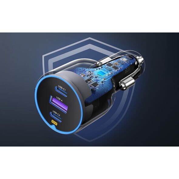 Ładowarka Ugreen Ładowarka samochodowa Ugreen EC703, USB + 2x USB-C, 75W (czarna)