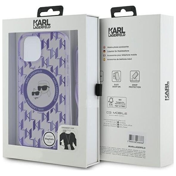 Karl Lagerfeld Karl Lagerfeld KLHMP15SHCKCKLCU iPhone 15 / 14 / 13 6.1" fioletowy/purple hardcase IML Crossbody Monogram Karl & Choupette Head MagSafe