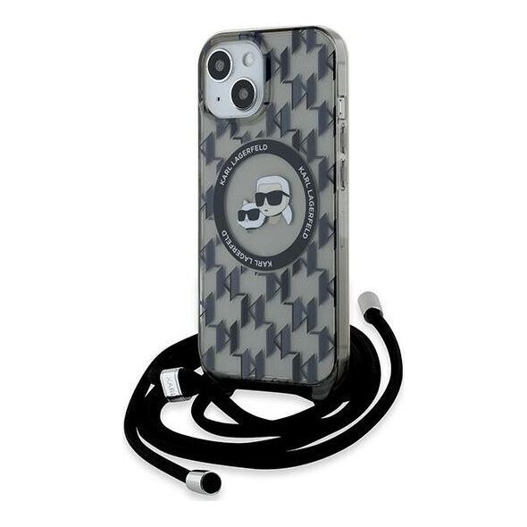 Karl Lagerfeld Karl Lagerfeld KLHMP15SHCKCKLCK iPhone 15 / 14 / 13 6.1" czarny/black hardcase IML Crossbody Monogram Karl & Choupette Head MagSafe